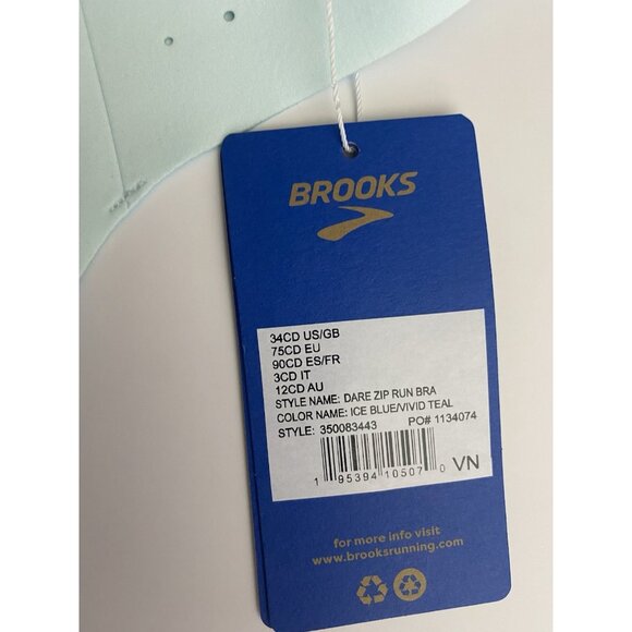 Brooks 34C/D Dare Zip Front Run Bra 2.0 Ice Blue Vivid Teal Molded Sports Bra - Picture 7 of 9